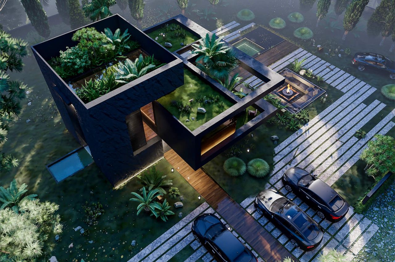 This modern eco-home features a garden roof and integrates the surrounding forest into its design!