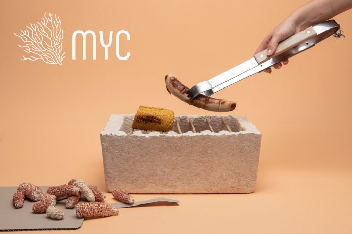 A Mycelium grill design, made from edible fungus can be biodegraded and fertilizes the earth!