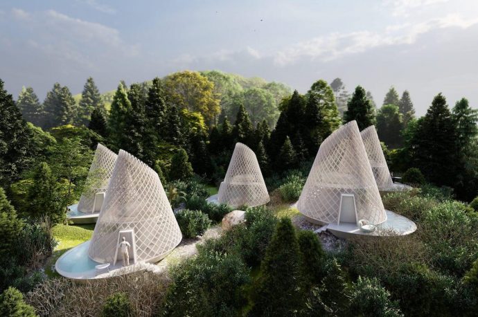 These conic ecotourism cabins designed with bamboo framing offer panoramic views of Mexico’s natural beauty!