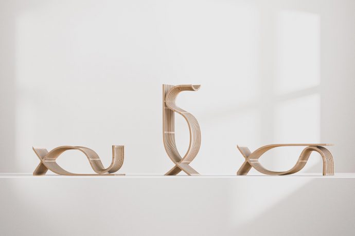 This minimal and multifunctional furniture design serves as a coffee table, high stool, and bench!