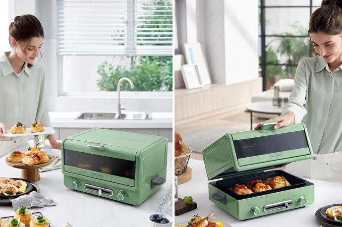 Morphy Richards multi-oven with unique lid mechanism exudes a refreshing classic vibe