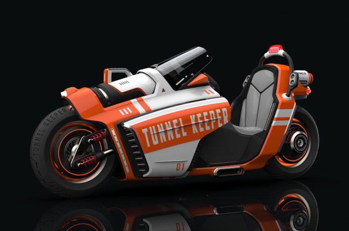 This firefighting bike is designed to aid and assist tunnel accident rescue missions