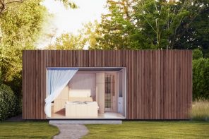 This prefab tiny home is made sustainably from cross-laminated timber & gives major Japandi vibes!