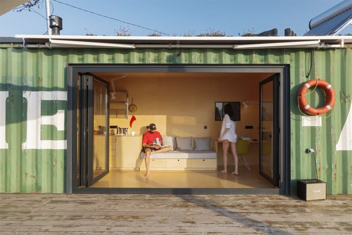 This shipping container has been transformed into a getaway by the sea!