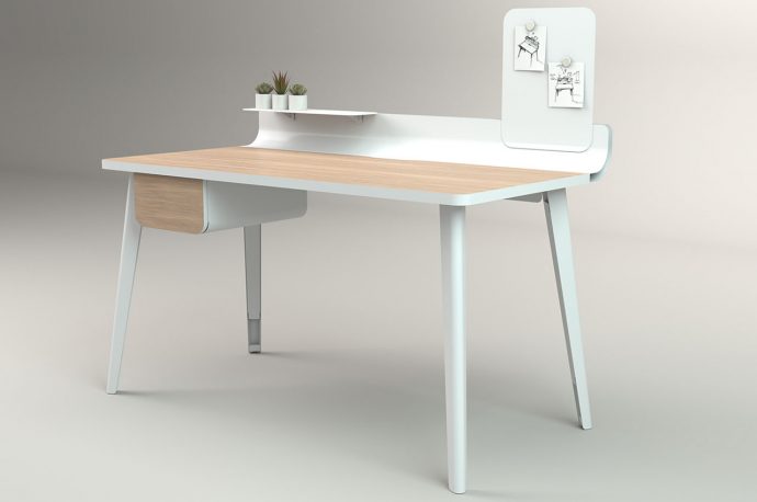 This sleek home office desk organizes cluttered workspace, retaining a warm yet minimal aesthetic