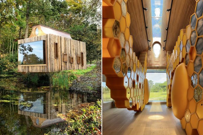 This cabin in the woods is actually a waterside apiary that aims at education & conservation of bees!
