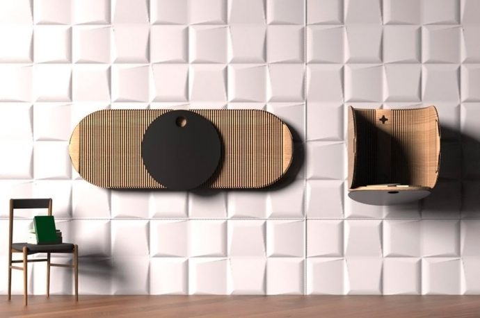 This multifunctional wall-mounted furniture design transforms into a private + noise reducing workstation!