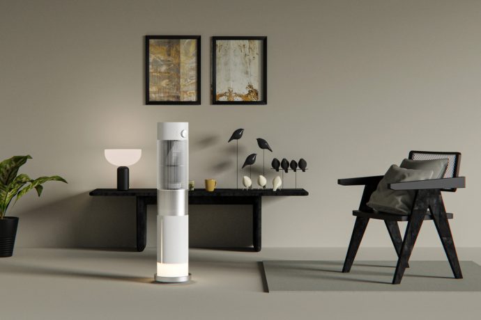 The VAYU tower-cooler sports a monolithic design and cools rooms using evaporation