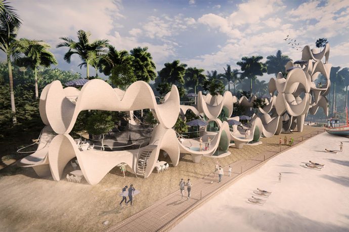 These prefab coral shaped structures are designed to be self-sustaining centres for the coastal community!