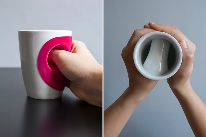 Meet the hug cup, an evolution of the traditional tableware that allows you to easily hold your warm mug on those chilly days!