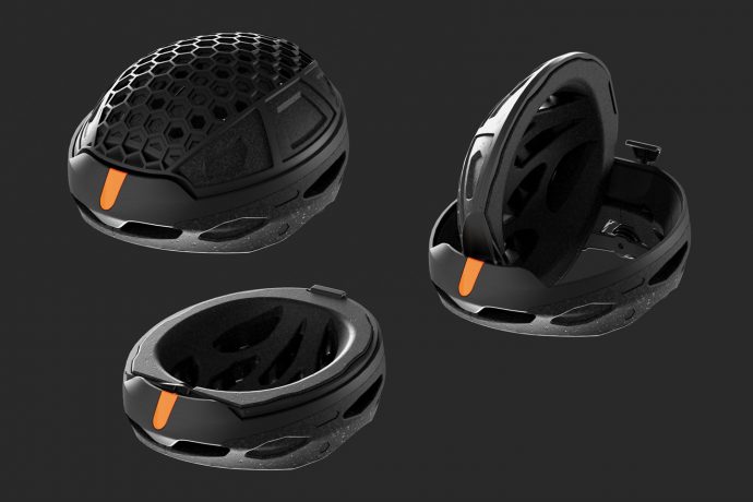 Ex-Aston Martin engineer designed a sleek ‘packable’ cycling helmet that flips inward to become 50% slimmer