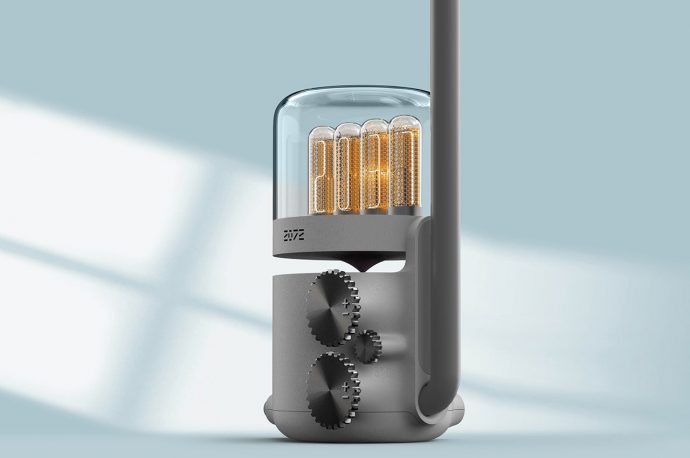This Steampunk-inspired 3-in-1 desk appliance merges a clock, set of speakers, and lamp into one!