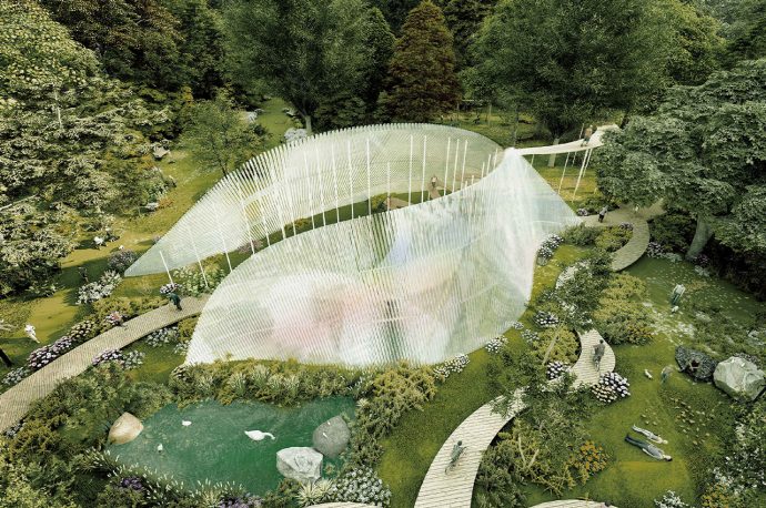 This architectural structure is a UV-resistant protective shell that operates like a bionic flower!