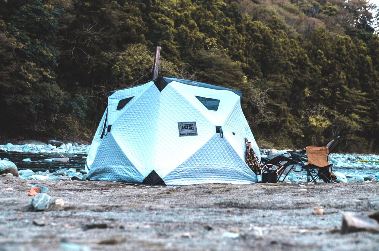 A Japanese portable tent designed with a wood burning stove is your sauna for the great outdoors