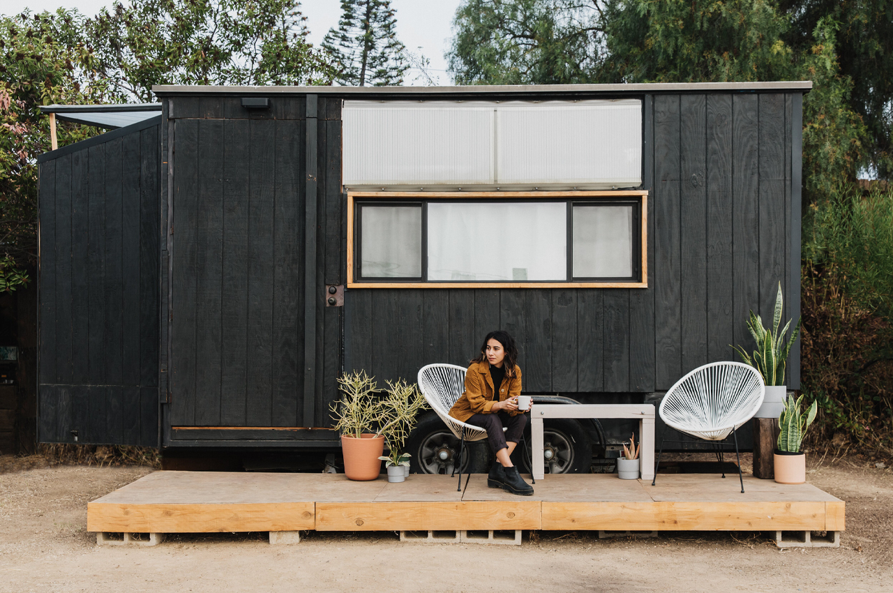 This DIY tiny home on wheels is a modernist haven inspired by desert architecture!