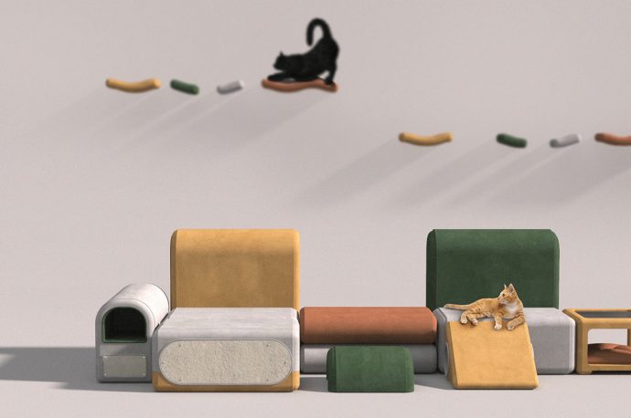 This cat furniture system features multifunctional modules for cats and their humans both to enjoy!