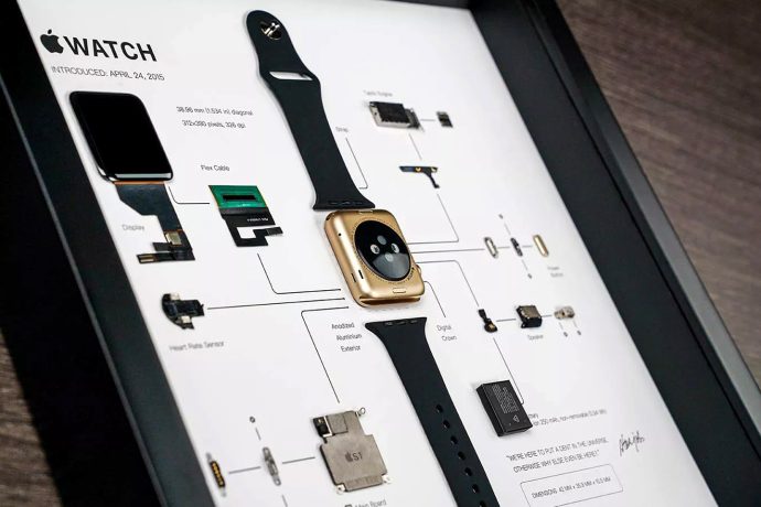 This framed disassembled Apple Watch reveals its inner technical beauty, making it the ultimate gift for Apple lovers
