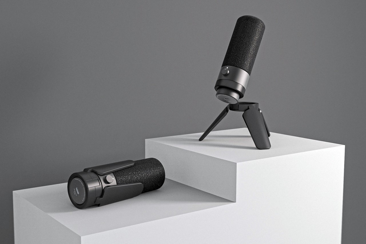 This portable podcasting microphone folds up into a slim baton that you can carry with you anywhere