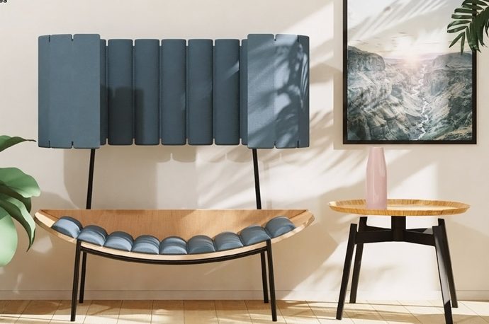 This minimal seating design functions as a personal enclosed pod + provides you with privacy!