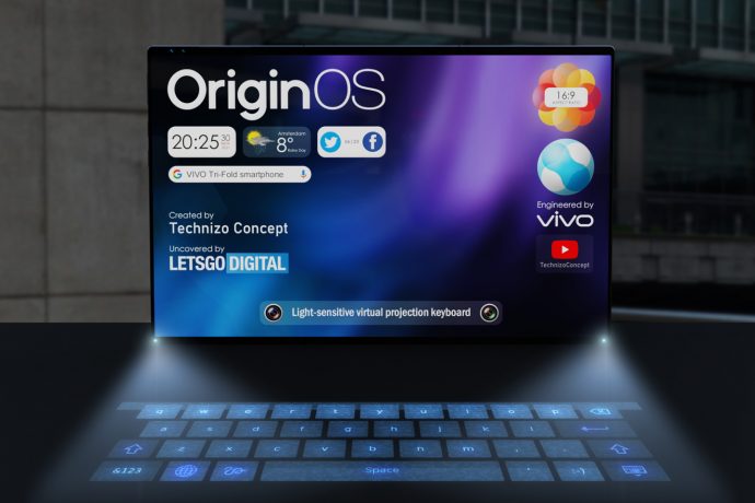 New Vivo patent uncovers a futuristic tri-fold folding smartphone with a built-in projector keyboard