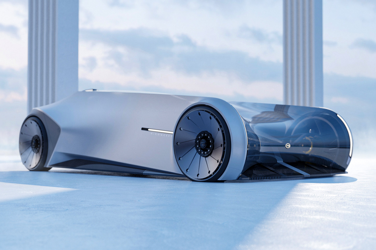 This sleek car concept sports a panoramic glass windshield that opens up like a dragster!