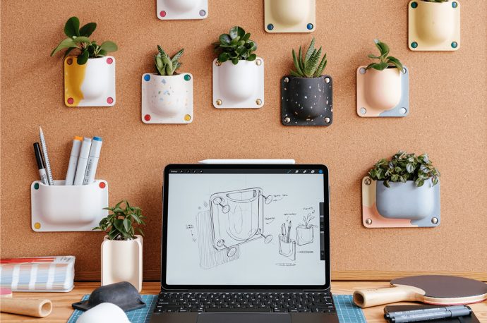 Tiny ceramic planters that can be pinned create fun, customizable planters for WFH offices