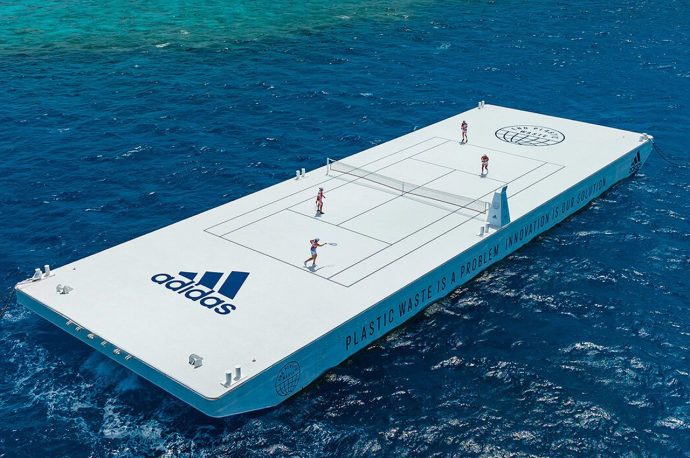 Adidas and Parley build a recycled plastic tennis court to float over the Great Barrier Reef