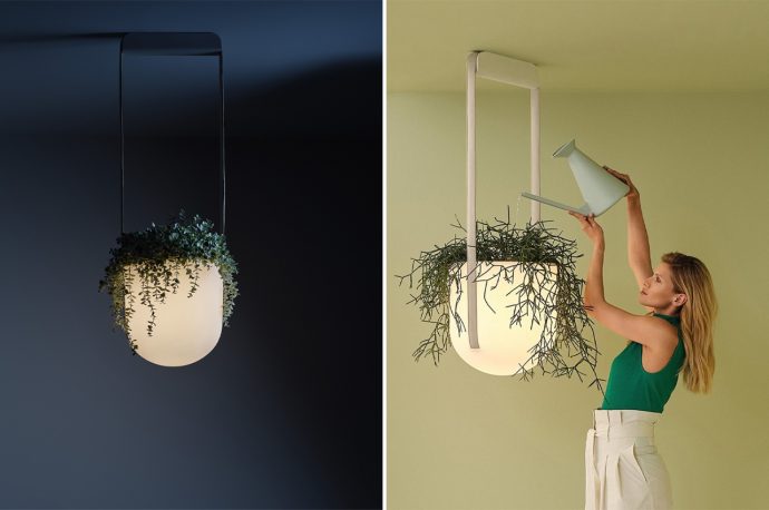 This hanging light fixture doubles as a planter to bring nature indoors
