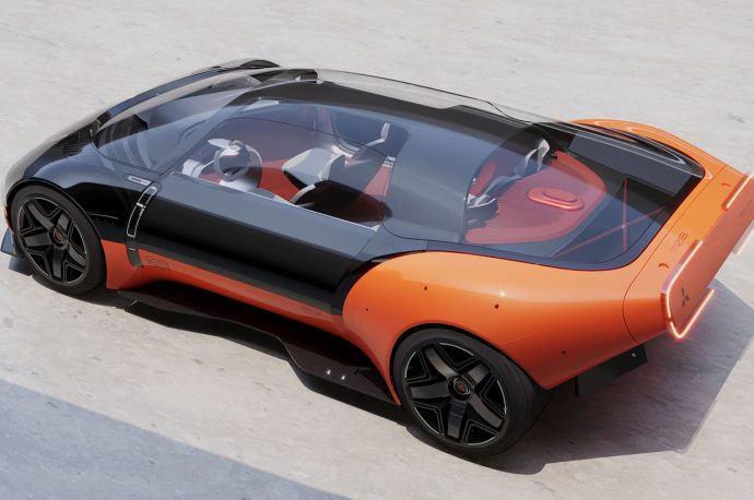 Electric Mitsubishi Eclipse has minimum footprint folding chassis + erotic flowing aerodynamics