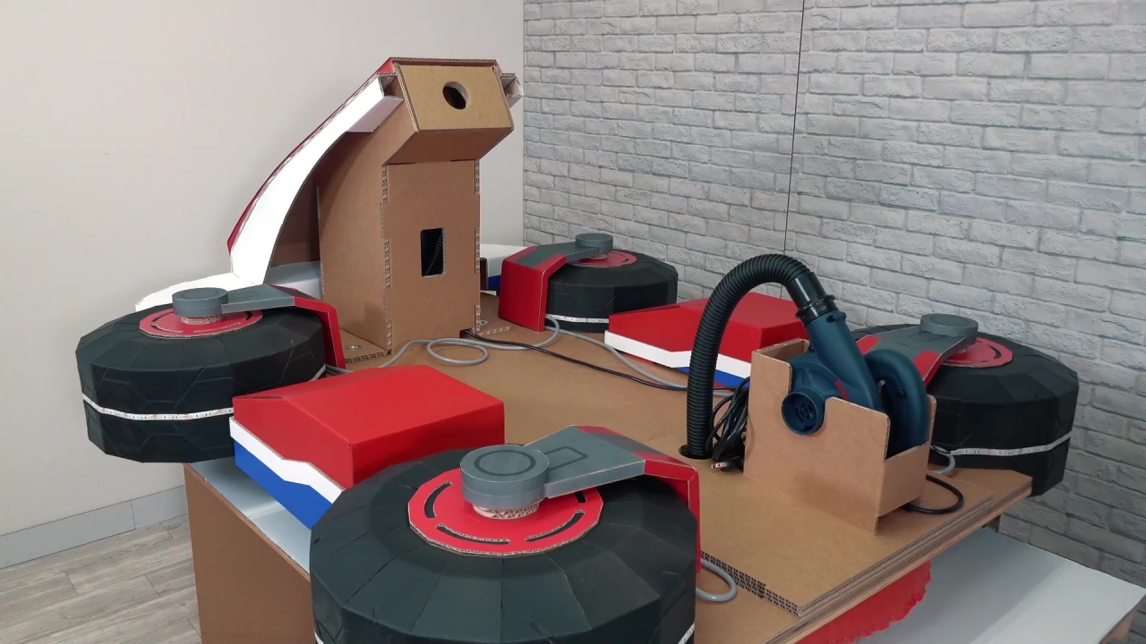 This Mario Kart hovercraft is made from cardboard and looks like it’s