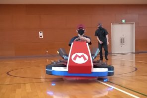 This Mario Kart hovercraft is made from cardboard and looks like it’s floating off the ground