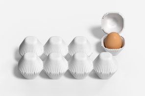 This sustainable packaging for eggs is inspired by stamps & made from paper foam!