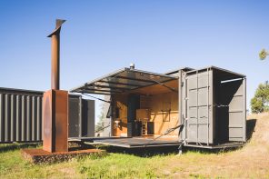 This tiny home composed of two shipping containers is designed for off-grid living