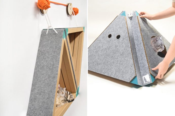 This wall-mountable piece of cat furniture saves space through its multifunctional design