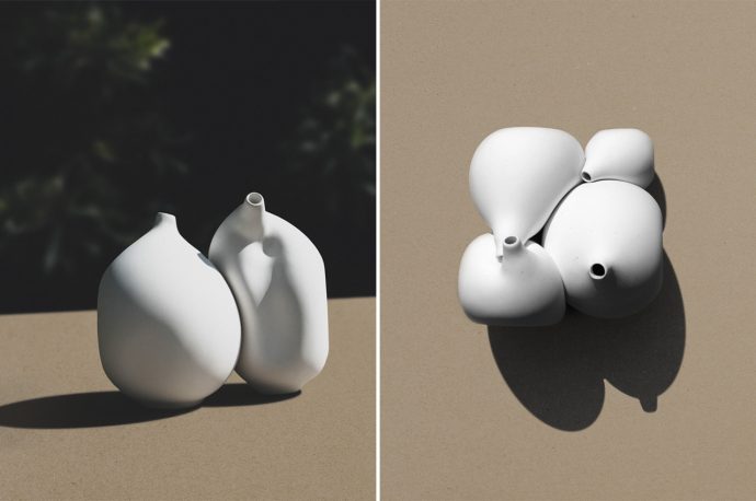 CNC-milled porcelain vases fit together like a three-dimensional puzzle