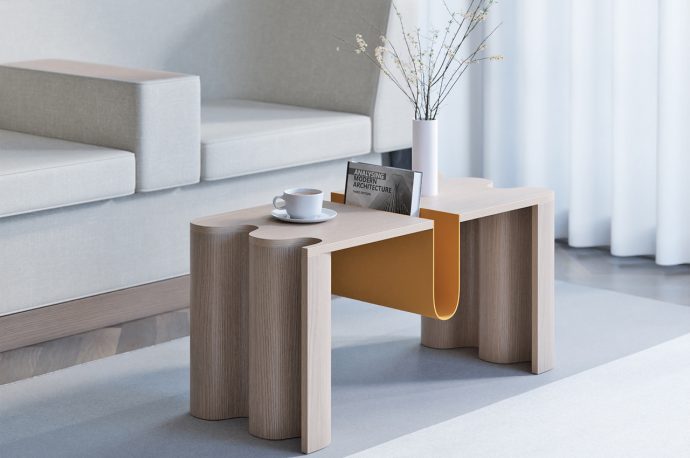 This coffee table finds balance in Scandinavian and Japanese design elements for a bold and elegant look
