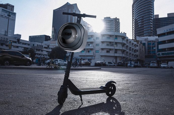 This helmet case for electric scooters includes a UV sanitization hub for hygienic use amongst city riders
