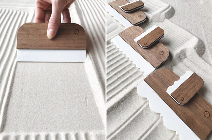 This desktop-friendly zen garden is made up of these scaled down hand rakes and sand levelers