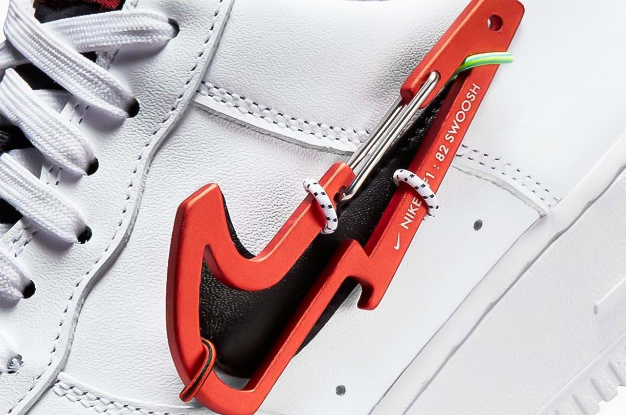 Nike Air Force 1 with removable Swoosh carabiner is a fascinating