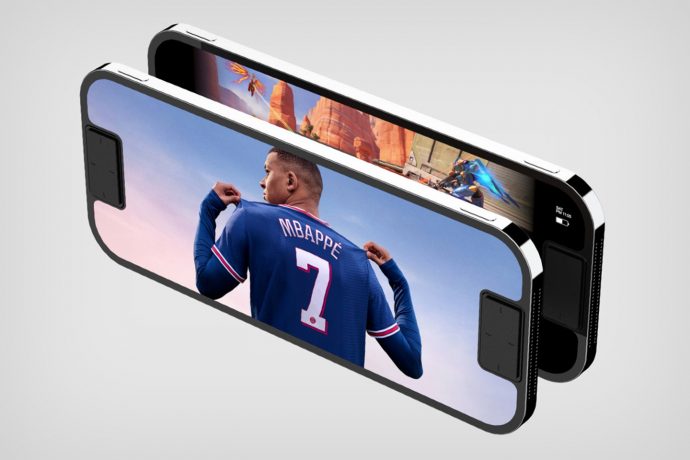 The Apple Arcade Pro is an iPhone-inspired handheld gaming device with two notches and controls