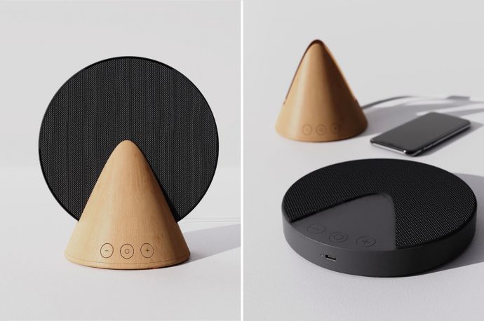This Bluetooth speaker finds a simple design and portability by combining two geometric shapes
