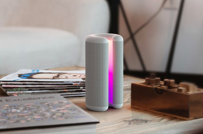 This wireless speaker uses acousto-optic modulation to double as a light show