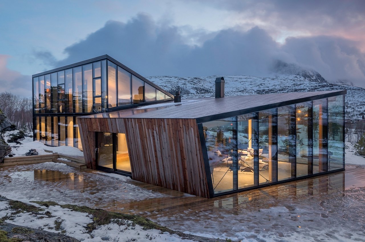 #This geometric glass cabin’s layout was defined by the fjords and rock formations that surround it