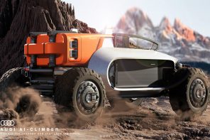 Audi AI-Climber with a flying rig for pitching tent on steep cliffs is bliss for rock climbers