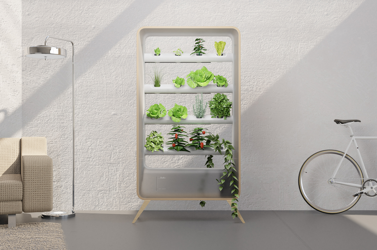 #This vertical indoor garden uses aeroponics to cultivate plants without soil or growing medium