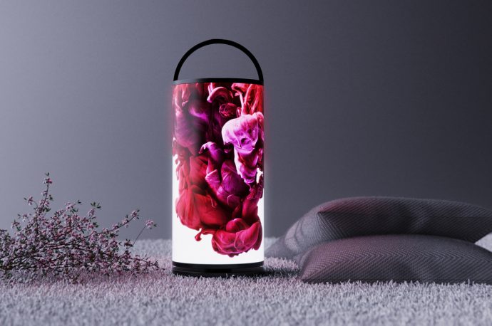 This portable lantern hosts a customizable OLED screen that transforms into a projection screen