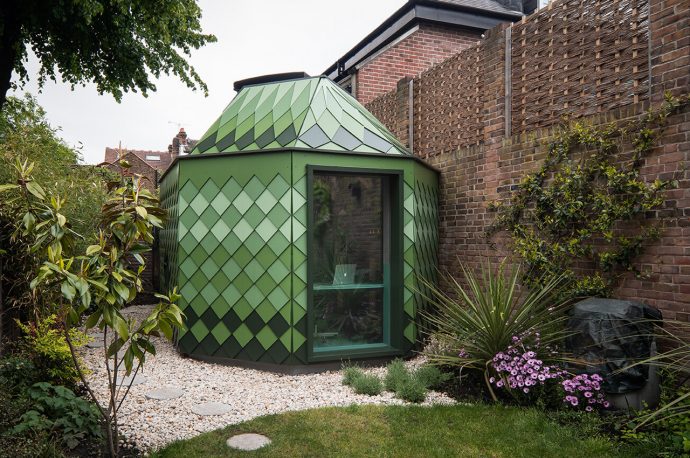 This multipurpose tiny office was digitally fabricated for self assembly from a flat pack design