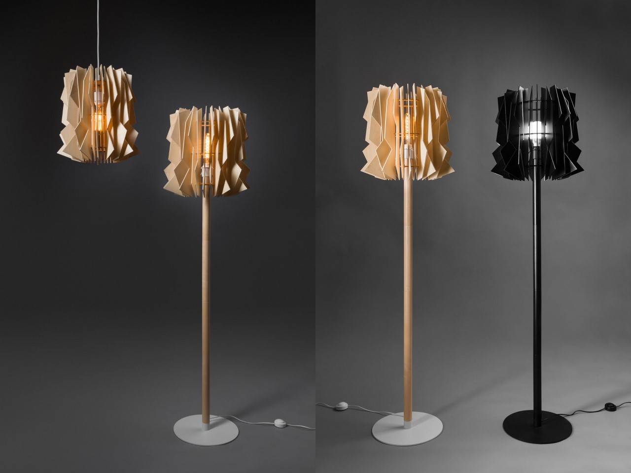 These laser-cut flat-packed wood panels assemble into a beautifully edgy  tornado-inspired lampshade - Yanko Design