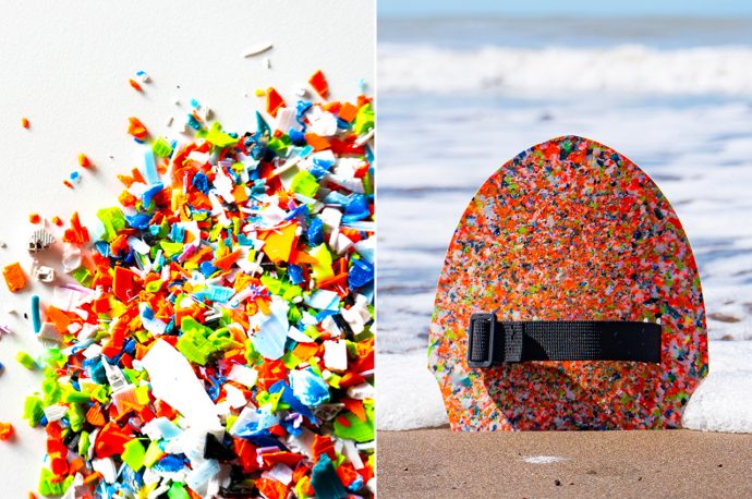 These 3D-printed hand boards are created from plastic waste for riding the waves