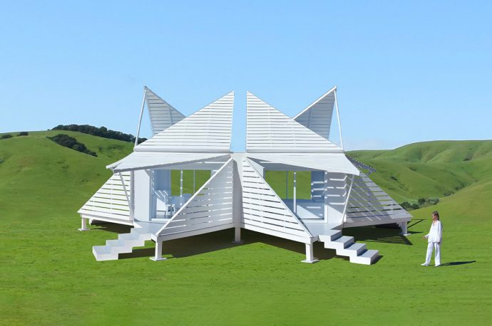 This prefabricated home unfolds from a fully-enclosed cubic structure into a multi-layered dream home